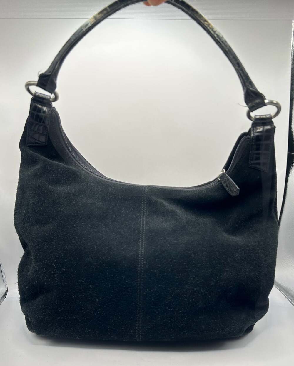 Black Genuine Suede Leather Hobo Shoulder Bag